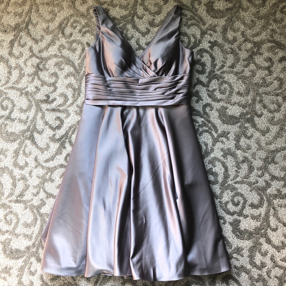 Bridesmaid Gown Dress V-neck Pewter Straps A-line
